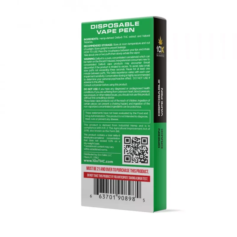 Green Crack Vape Pen - Delta 8 THC - Disposable - 10X - 920mg - Image 2
