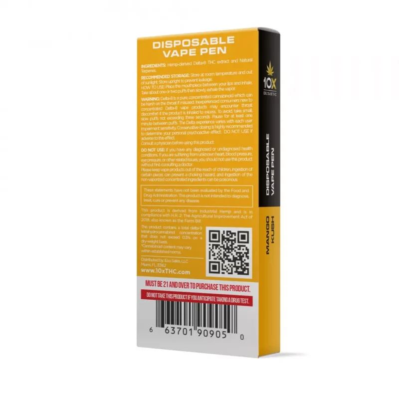 Mango Kush Vape Delta 8 THC - Disposable - 10X - 920mg - Image 2